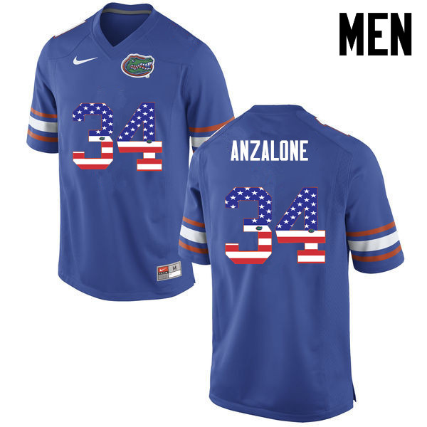 Men Florida Gators #34 Alex Anzalone College Football USA Flag Fashion Jerseys-Blue